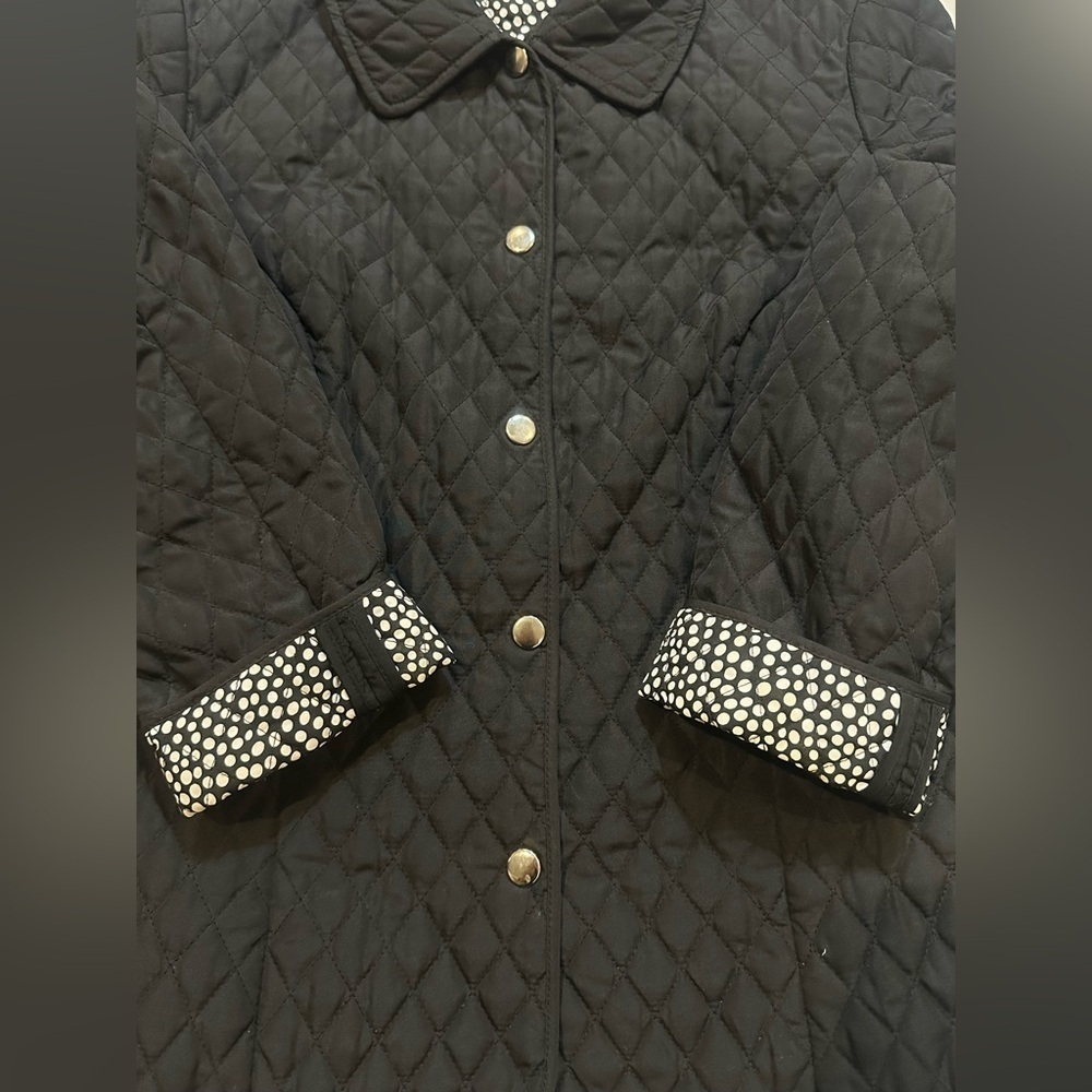 Tara Jones Black Quilted Jacket Polka Dot Lining Classic Chic Lightweight Coat - Picture 14 of 14